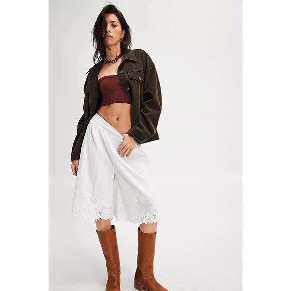 Free People Lost Skies Shorts Lace Capri Embroidered Wide Leg White L New 283784 - Picture 2 of 8
